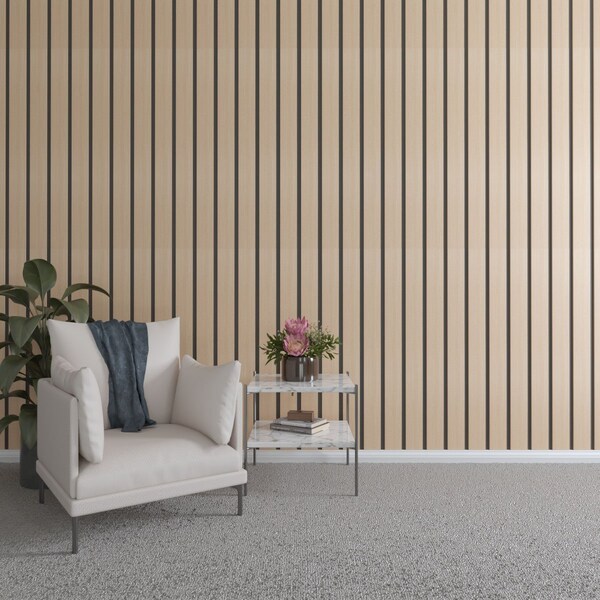 Ekena Millwork 48H x 3/8T Adjustable Wood Slat Wall Panel Kit w/ 4W Slats, Hickory contains 11 Slats SWW55X48X0375HI - main